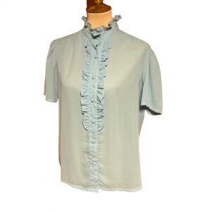 Vintage 70s baby blue sheer tuxedo shirt